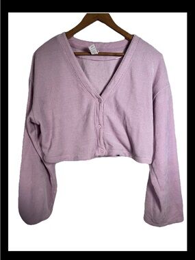 Alo Yoga Chenille Chalet Cardigan Size M Pink Sugarplum Cropped Sweater Button